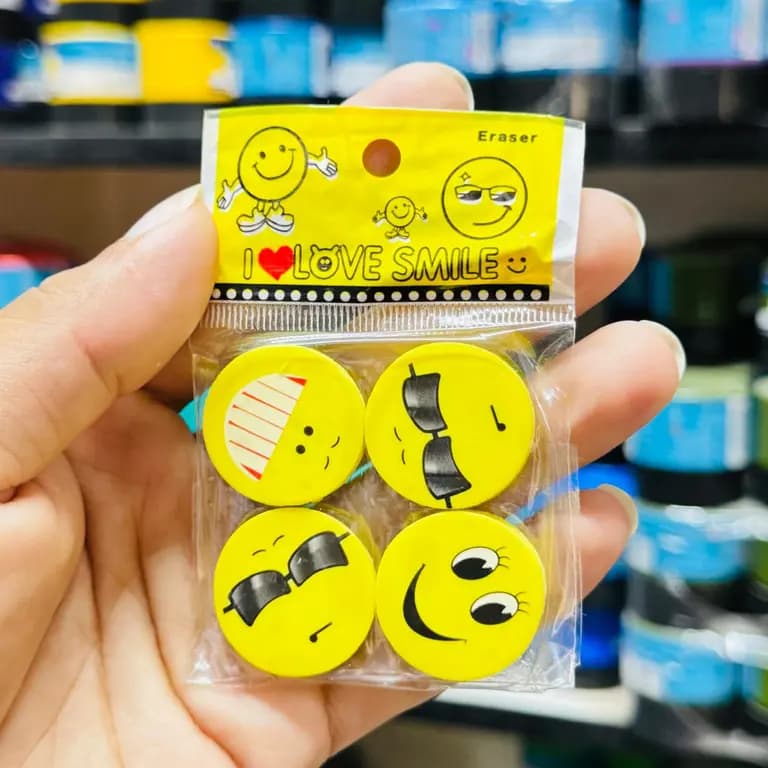 Emoji I Love Smile Erasers Yellow Colour For Children 8pcs (Pack of two)
