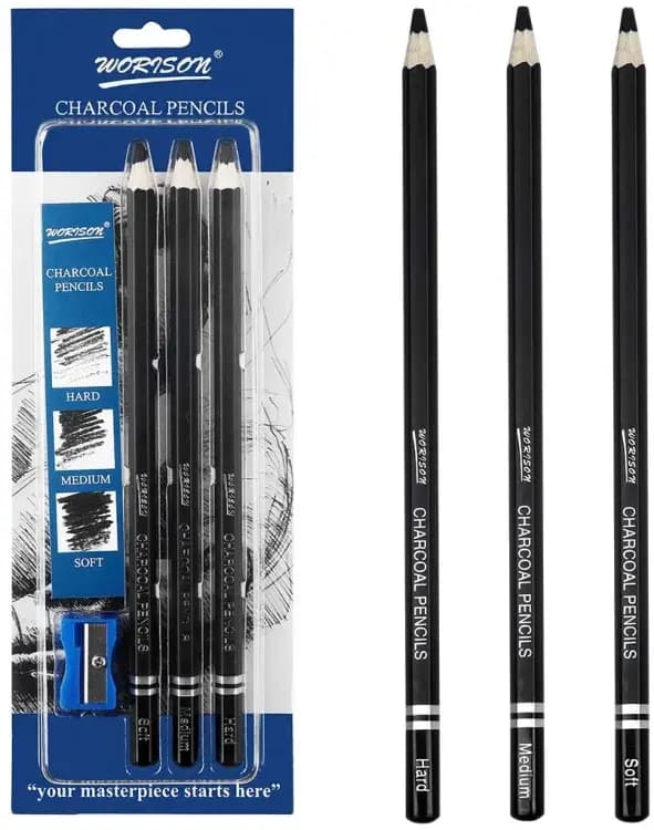Worison Charcoal Pencil Hard -Medium-Soft 3 pce set
