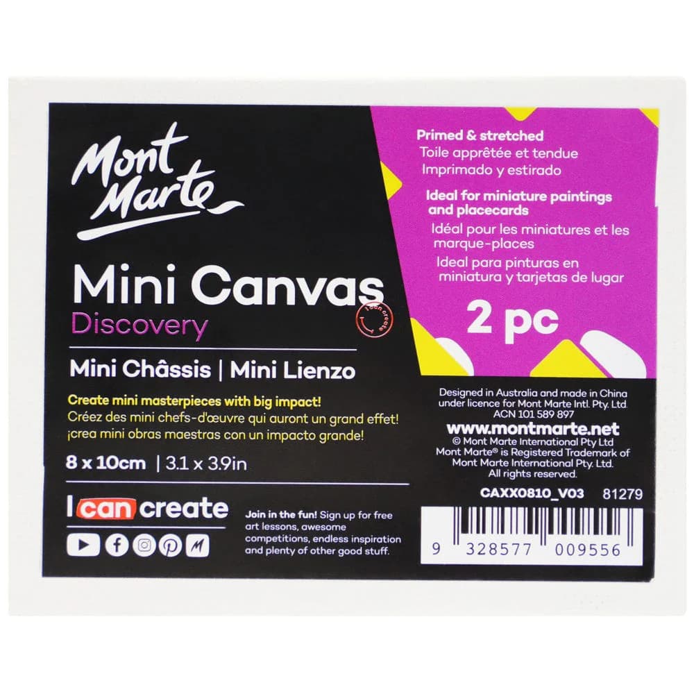 Mont Marte Mini Canvas 8 x 10cm (3.1 x 3.9in) 2pce 