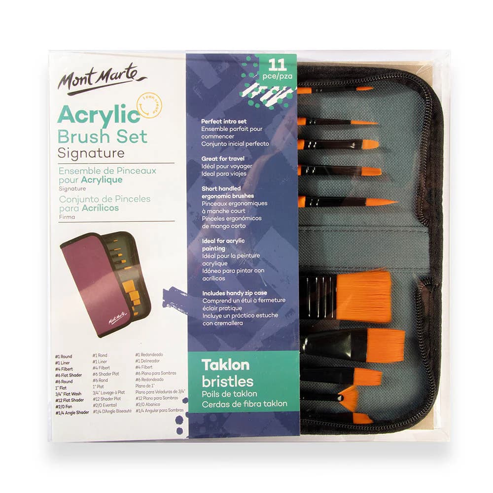 Mont Marte Acrylic Brush Set Wallet 11pce