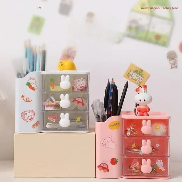 Storage Box Organizer Drawer Office Storage Rack Stationery Desk Pen Holder Bunny Drawer Organizer